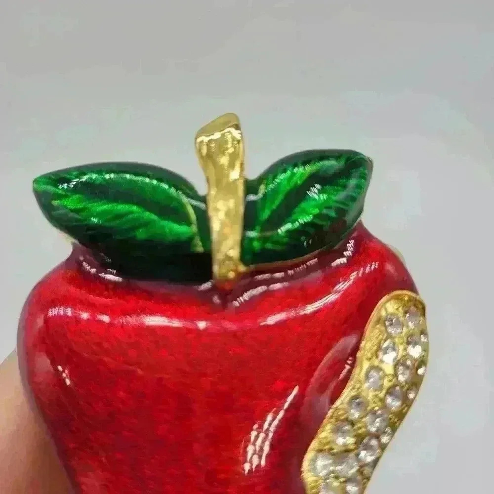 Vintage Red Apple Sweet Plated Gold Enamel & Rhinestone Brooch Lovely - Picture 7 of 9